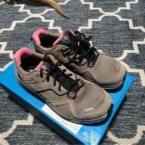 Columbia Taupe Trail Sneakers with Pink Lining and Black Laces